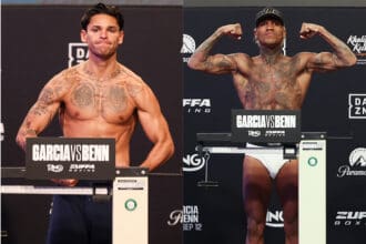Despite the speculation, Ryan Garcia and Conor Benn made the 147-pound limit on Friday morning in Las Vegas. Photo: Ed Mulholland, Zuffa Boxing