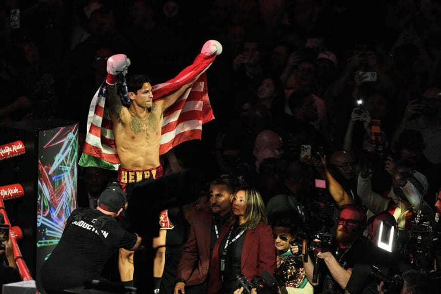 Ryan Garcia salutes the fans after his knockout victory over Conor Photo: Al Powers/Zuffa Boxing via Getty Images