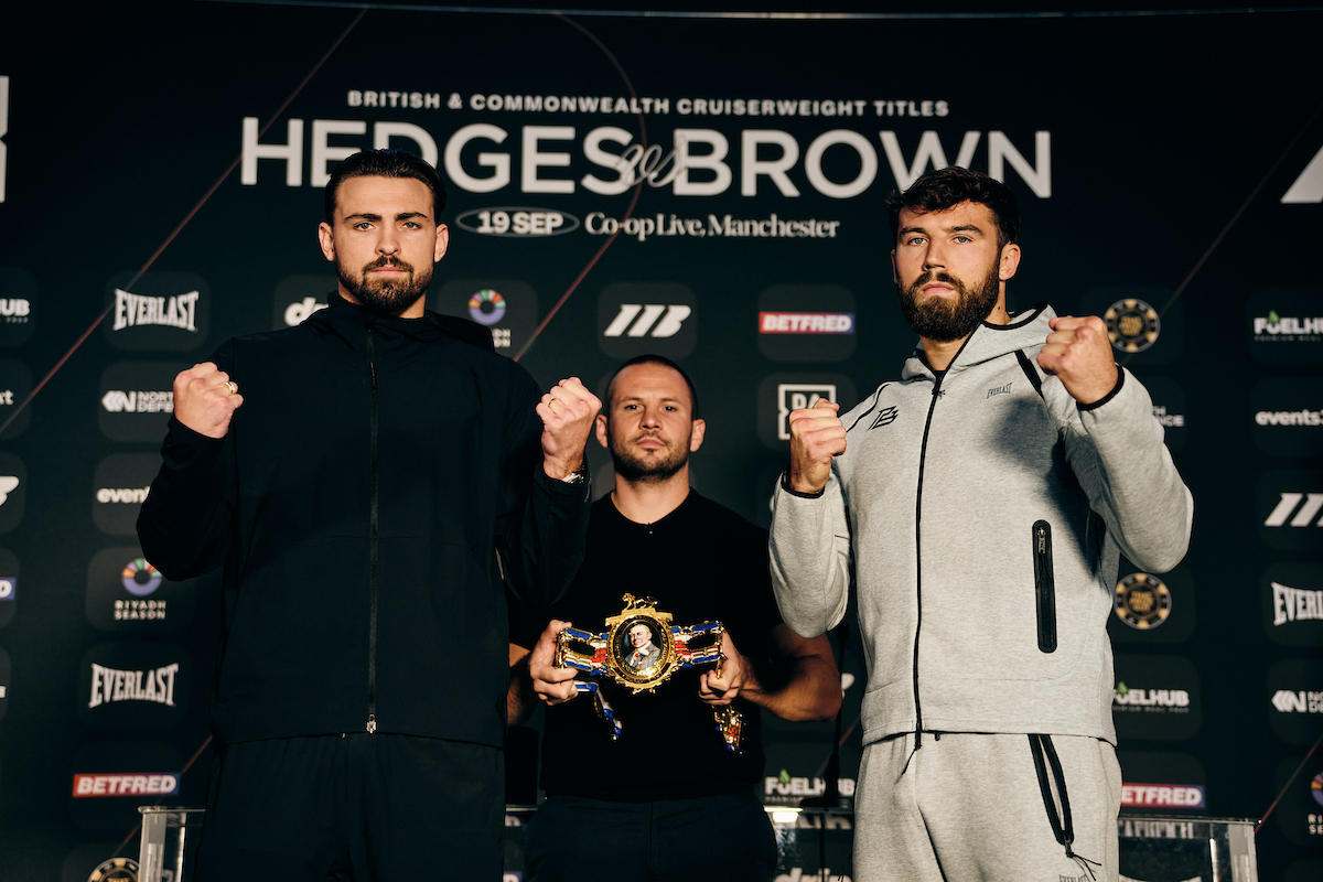 John Hedges and Pat Brown put their unbeaten records on the line for the British and Commonwealth titles and the Lonsdale Belt on Saturday. Photo: Matchroom Boxing