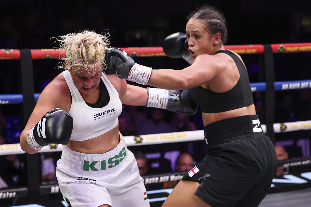 Kayla Allen is off to a great start in her pro career, stopping Edina Kiss in three rounds. Photo: Ed Mulholland/Zuffa Boxing 11 via Getty Images