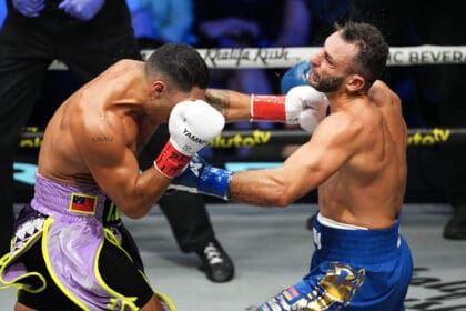 Jai Opetaia became the first opponent to stop Noel Mikaelian, setting up a unification fight with David Benavidez. Photo: Al Powers/Zuffa Boxing via Getty Images.