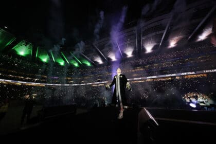 Katie Taylor made her final ring walk into Croke Park in Dublin on Saturday, and walked out into retirement as the undisputed super lightweight world champion. Photo: Mark Robinson, Matchroom Boxing