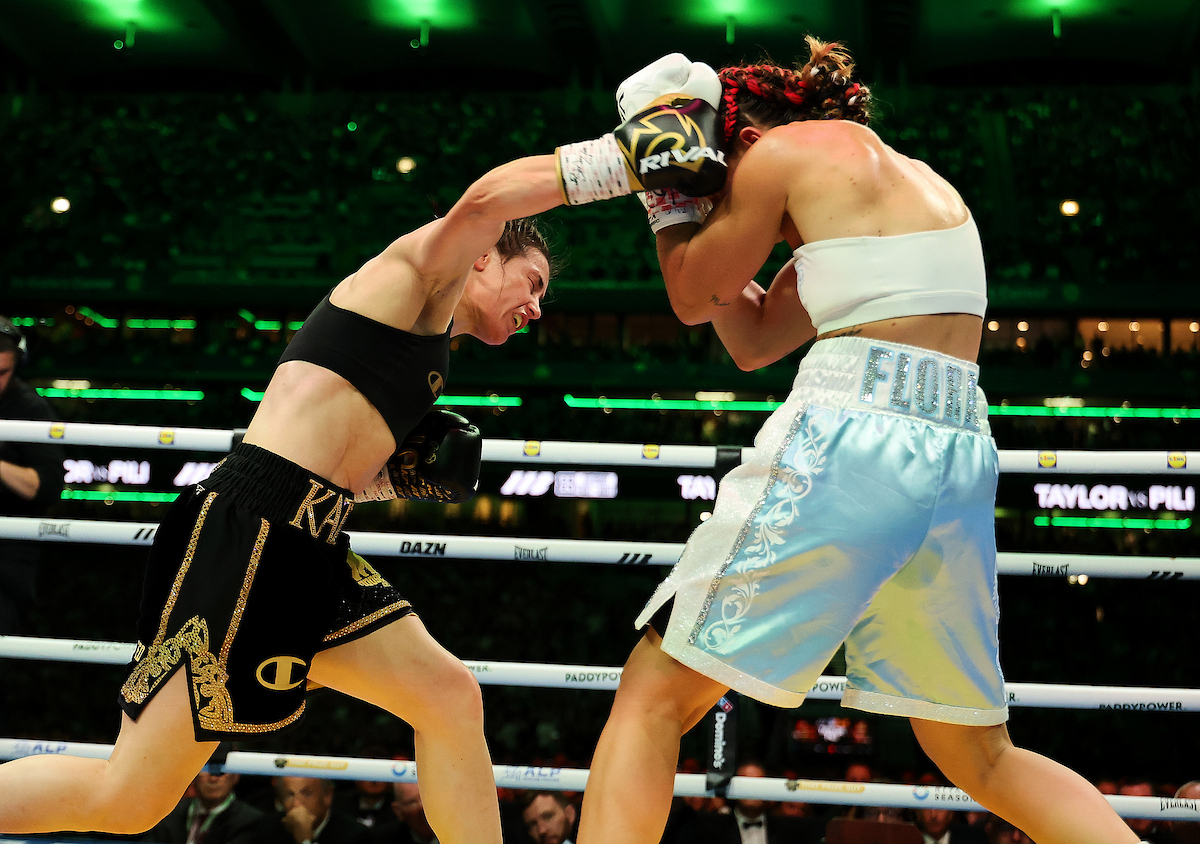 Though she said she found Flora Pili 'tricky,' Katie Taylor put on a solid performance in her final professional fight. Photo: Mark Robinson, Matchroom Boxing.