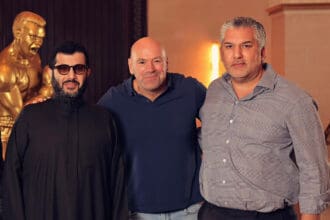 Turki Alalshikh, Dana White, and Nick Khan, photographed on Sept. 25. Photo: Courtesy Turki Alalshikh/X