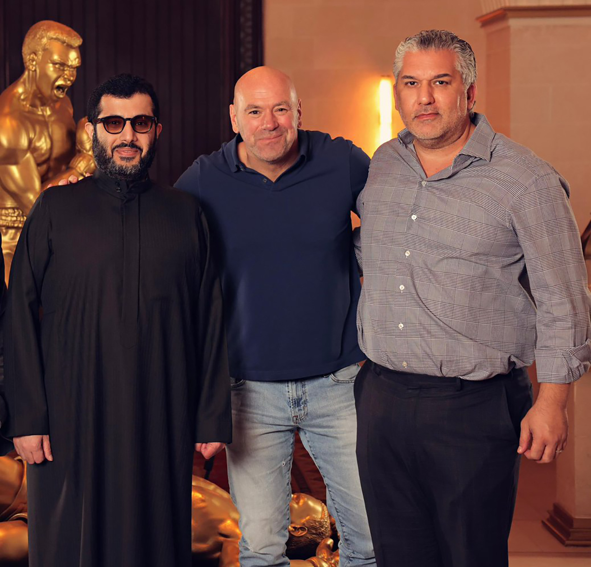 Turki Alalshikh, Dana White, and Nick Khan, photographed on Sept. 25. Photo: Courtesy Turki Alalshikh/X
