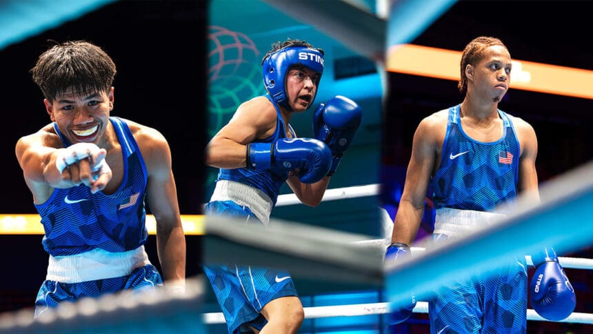 (L to R) Lorenzo Patricio, Noelle Haro, and Marcus Luther came home from Canada with wins. Photo: Team USA Boxing
