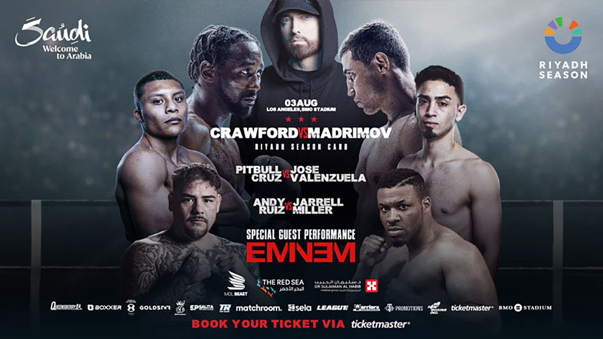 In the biggest Riyadh Season entertainment coup, Eminem performed before the main event of the August 2024 Crawford vs Madrimov card at BMO Stadium in Los Angeles. 