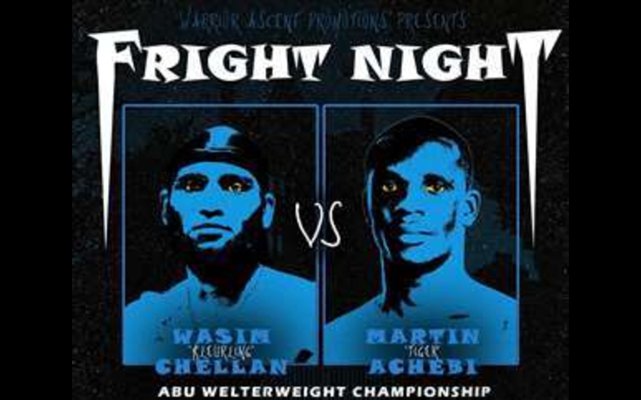 Warrior Ascent Promotions Fright Night main event graphic featuring Wasim Chellan and Martin Achebi