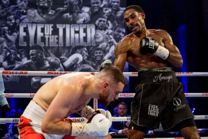 Osleys Iglesias soundly defeated Oliver Zoren, forcing a seventh round TKO. Photo: Jeff Lockhart, Eye of the Tiger