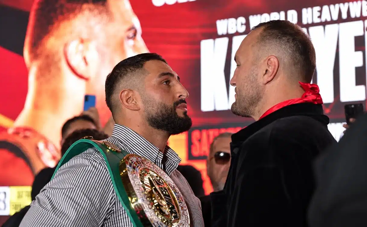 Agit Kabayel and Nelson Hysa face off in Dusseldorf on Tuesday. Photo: Queensberry Promotions