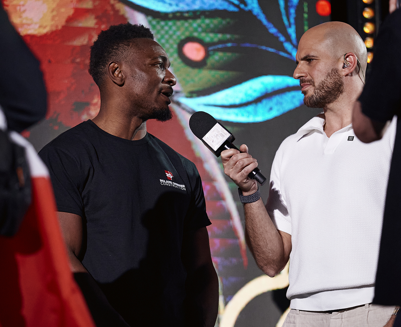 Christian Mbilli kept his remarks to the point after Friday's weigh-in. Photo: Mark Robinson, Canelo Promotions