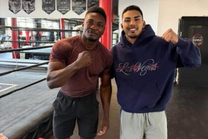 Marco Romero gained invaluable experience for his upcoming fight Saturday while sparring with WBC Super Middleweight Champion Christian Mbilli in Montreal. Photo: Kansas Boxing Academy