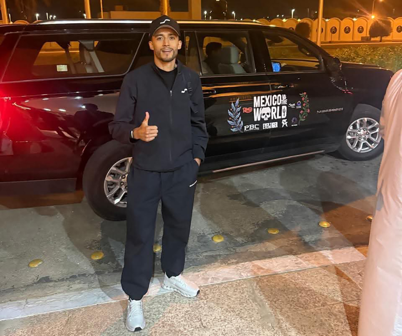 Rafael Espinoza arrives in Riyadh on Sunday evening. Photo: Courtesy X/Turki Alalshikh Mexico vs the World
