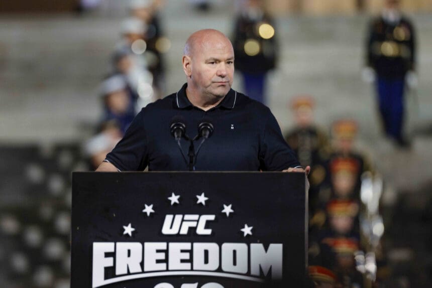 UFC President and CEO Dana White speaks during the UFC Freedom 250 press conference at the Lincoln Memorial in Washington, DC on Friday, June 12, 2026. President Donald Trump is hosting a series of fighting matches on the South Lawn on Flag Day and his 80th birthday, June 14, in honor of America s 250th birthday. PUBLICATIONxNOTxINxUSA WASP20260612716 SHAWNxTHEW