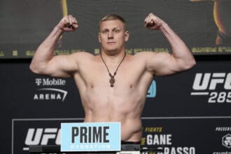 LAS VEGAS, NV - March 3: Sergei Pavlovich on the scale for the official weigh-ins at UFC Apex for UFC 285 -Jones vs Gane : Official Weigh-ins on March 3, 2023 in Las Vegas, NV, United States. Photo by Louis Grasse/PxImages Louis Grasse / SPP PUBLICATIONxNOTxINxBRAxMEX Copyright: xLouisxGrassex/xSPPx SPP_156335