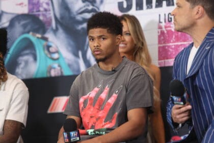 Boxen: WBC-Weltmeisterschaft, Shakur Stevenson USA - Artem Harutyunyan GER, Pressekonferenz, 03.07.2024 Shakur Stevenson USA Newark Germany *** Boxing WBC World Championship, Shakur Stevenson USA Artem Harutyunyan GER , Press conference, 03 07 2024 Shakur Stevenson USA Newark Germany