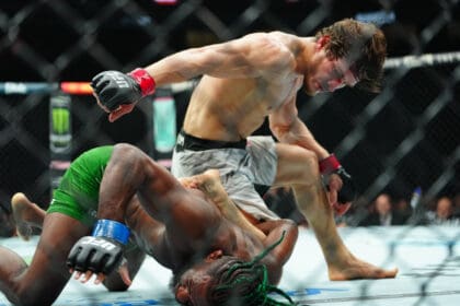 December 7, 2024, Las Vegas, Nevada, Las Vegas, Nv, United States: LAS VEGAS, NV -DECEMBER 7:Movsar Evloev and Aljamain Sterling meet in the octagon for a 3-round bout during UFC310 - Pantoja vs Asakura at T-Mobile Arena on December 7, 2024 in Las Vegas, Nevada /PxImages Las Vegas, Nevada United States - ZUMAp175 20241207_zsa_p175_455 Copyright: xLouisxGrassex