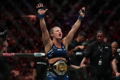 June 7, 2025, Newark, New Jersey, United State: Kayla Harrison celebrates after her victory against Julianna PeoÂa in their Womens bantamweight title bout during the UFC 316 at Prudential Center on June 07, 2025 in Newark, New Jersey, United State. /PxImages Newark United State - ZUMAp175 20250607_zsa_p175_093 Copyright: xMattxDaviesx