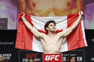 October 17, 2025, Vancouver, Vancouver, Bc, Canada: Mike Malott poses on the scale during the UFC Fight Night: de Ridder vs Allen - Ceremonial Weigh-In at Rogers Arena on October 17, 2025 in Vancouver, BC, Canada. /PxImages Vancouver Canada - ZUMAp175 20251017_zsa_p175_073 Copyright: xTomazxJrx