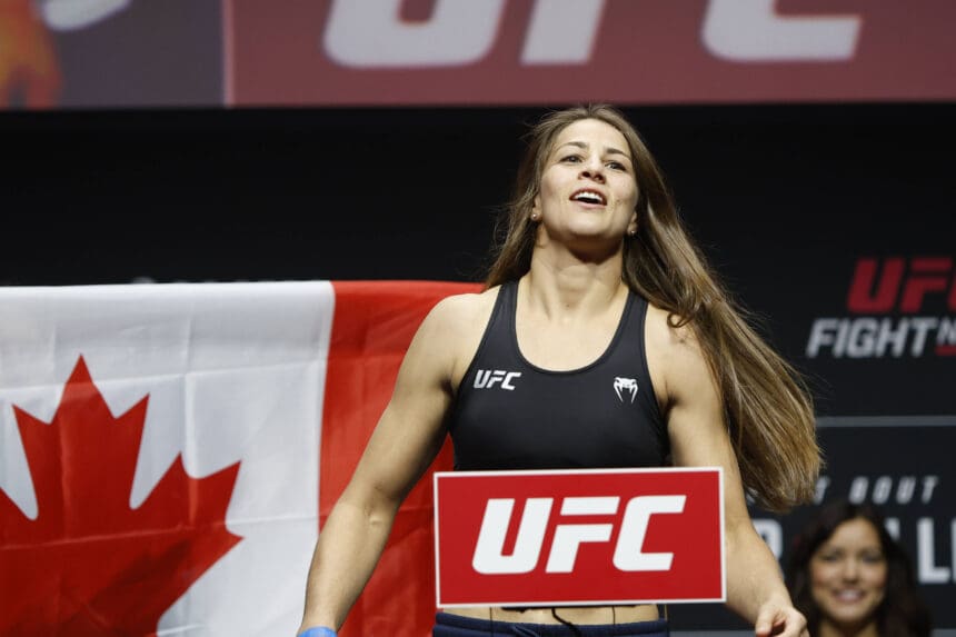 October 17, 2025, Vancouver, Vancouver, Bc, Canada: Jasmine Jasudavicius poses on the scale during the UFC Fight Night: de Ridder vs Allen - Ceremonial Weigh-In at Rogers Arena on October 17, 2025 in Vancouver, BC, Canada. /PxImages Vancouver Canada - ZUMAp175 20251017_zsa_p175_089 Copyright: xTomazxJrx