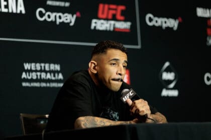 UFC PERTH MADDALENA, Carlos Prates speaks to the media during a press conference, PK, Pressekonferenz ahead of his Welterwieght bout against Jack Della Maddalena at UFC Fight Night 275 in Perth, Wednesday, April 29, 2026. NO ARCHIVING PUBLICATIONxNOTxINxAUSxNZLxPNGxFIJxVANxSOLxTGA Copyright: xRICHARDxWAINWRIGHTx 20260429157805385511