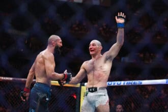 May 9, 2026, Newark, Nj, US: Newark, New Jersey - May 9: Sean Strickland celebrates his win against Khamzat Chimaev during his fight against in Middleweight bout at UFC 328 at Prudential Center on May 9, 2026 in Newark, NJ. Newark US - ZUMAr187 20260509_zsp_r187_149 Copyright: xJustinxRenfroex