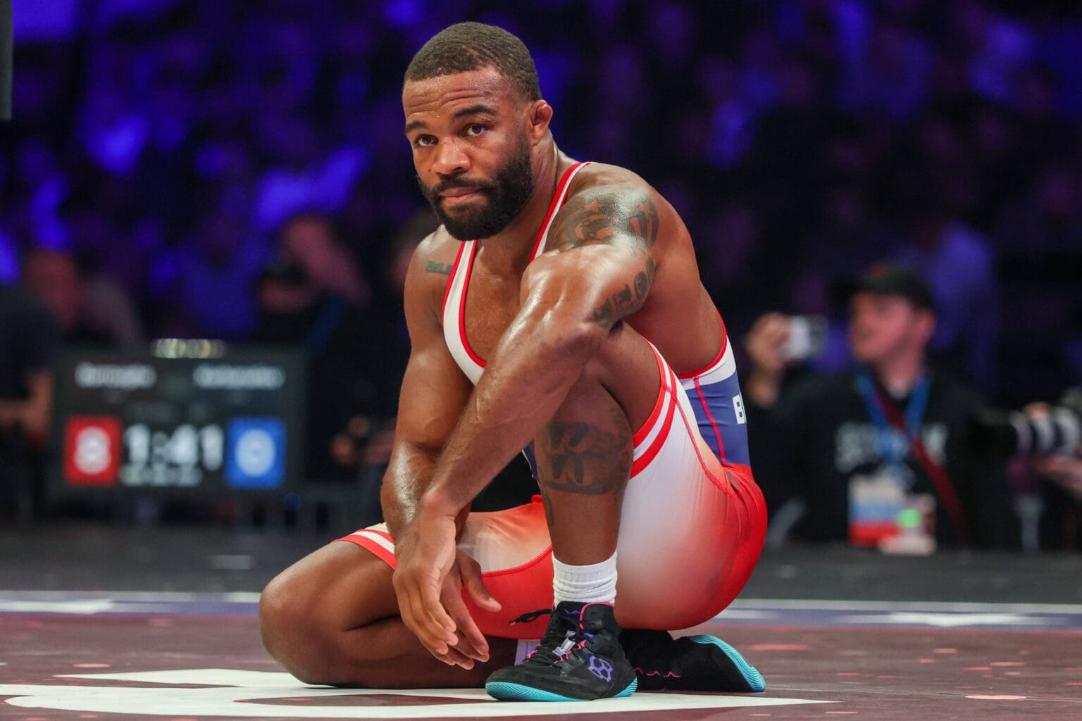 RUSSIA, MOSCOW REGION - SEPTEMBER 5, 2026: Wrestler Jordan Burroughs of the USA during a Real American Freestyle tournament at Mytishchi Arena. Danil Aikin/TASS PUBLICATIONxNOTxINxRUSxSUI 97162756
