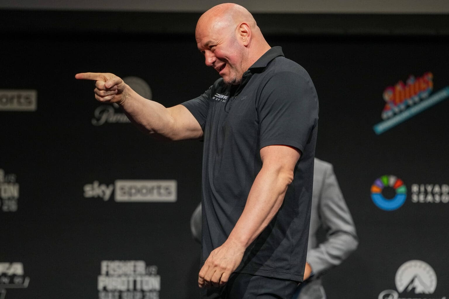 Zuffa Boxing 11 Fisher vs Pirotton Ceremonial Weigh-In LONDON, ENGLAND - SEPTEMBER 25: Dana White gestures during the Ceremonial Weigh-In at Zuffa Boxing 11 Fisher vs Pirotton at Copper Box Arena on September 25th, 2026 in London, England (Photo by Torbjorn Tande PXImages) London Copper Box Arena England Copyright: xTorbjornxTandex