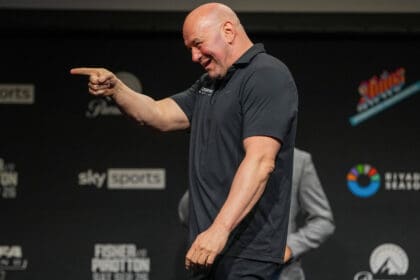 Zuffa Boxing 11 Fisher vs Pirotton Ceremonial Weigh-In LONDON, ENGLAND - SEPTEMBER 25: Dana White gestures during the Ceremonial Weigh-In at Zuffa Boxing 11 Fisher vs Pirotton at Copper Box Arena on September 25th, 2026 in London, England (Photo by Torbjorn Tande PXImages) London Copper Box Arena England Copyright: xTorbjornxTandex