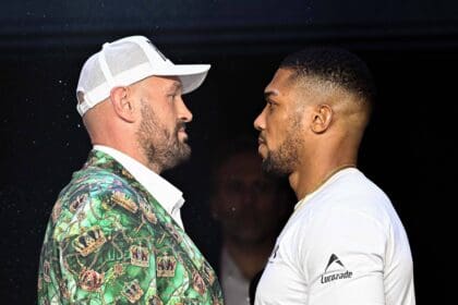 Tyson Fury and Anthony Joshua hold press conference, PK, Pressekonferenz in London before December clash LONDON, UNITED KINGDOM - SEPTEMBER 30: British heavyweight boxers Tyson Fury (L) and Anthony Joshua (R) hold a press conference at the British Airways ARC at Olympia ahead of their bout on December 11 at Principality Stadium in Cardiff, in London, United Kingdom on September 30, 2026. Rasid Necati Aslim Anadolu London United Kingdom. Editorial use only. Please get in touch for any other usage. Copyright: x2026xAnadoluxRasidxNecatixAslimx