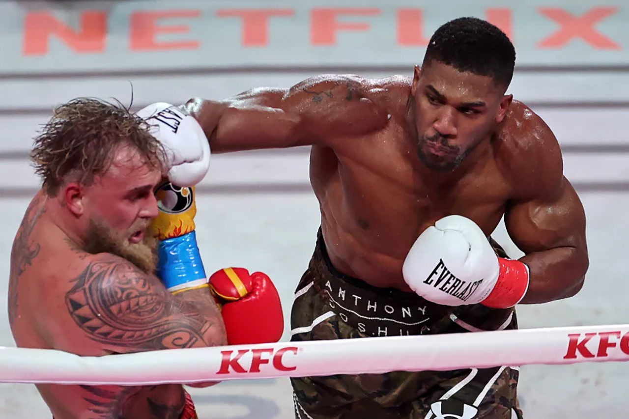 Jake Paul suffered serious injury to the jaw one year ago against Anthony Joshua. We won't begrudge him a tune-up fight. Photo: Netflix